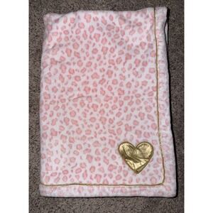 Just Born Girls Pink White Cheetah Leopard Gold Heart Plush Fleece Baby Blanket‎